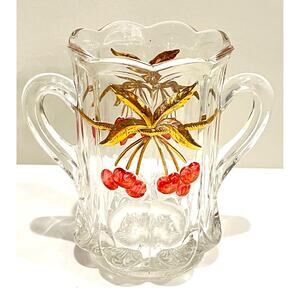 Mosser Glass Cherry Spoon Jar 6" Spooner Vase Gold Flower AG Pattern 2 Handles